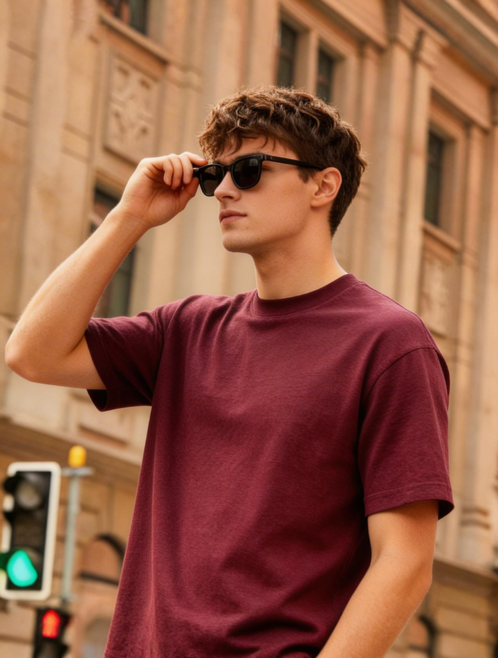 Burgundy Acid Wash Crew Neck