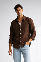 Men’s Rich Brown Linen Blend Shirt – Premium Smart Casual Essential