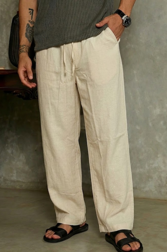 Beige Linen Cotton Relaxed Fit Pants – Summer Essential