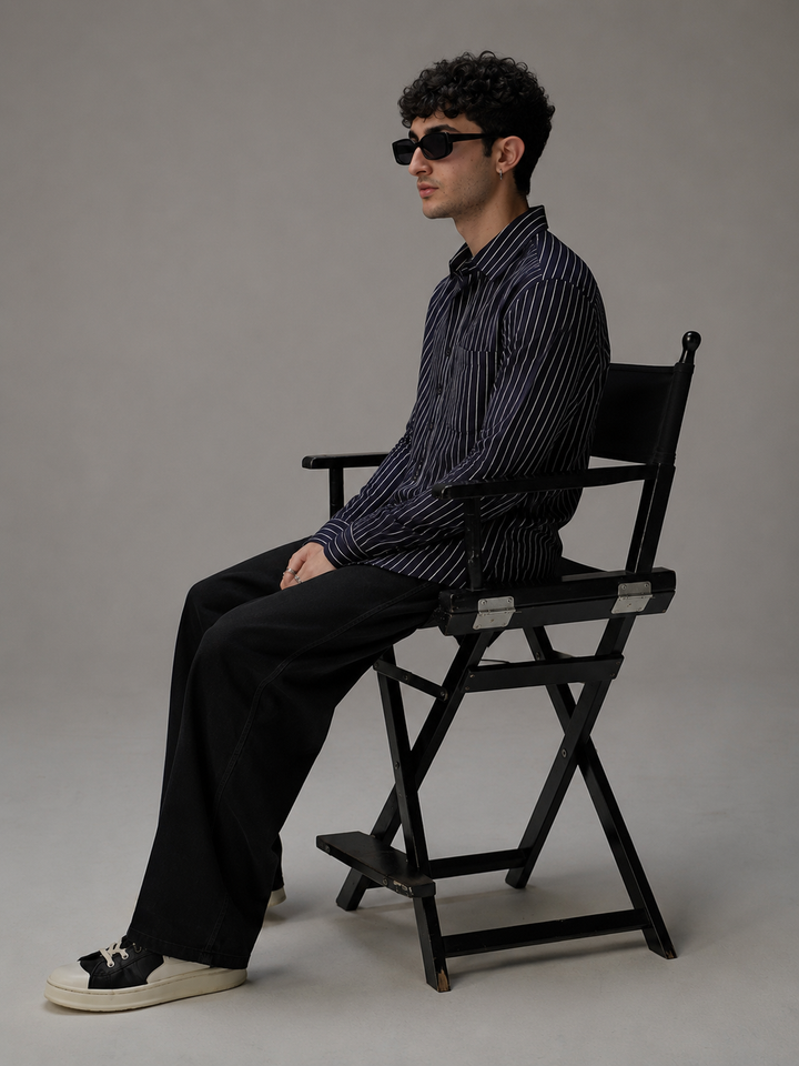Men’s Blue Striped Rayon Poplin Cotton Shirt