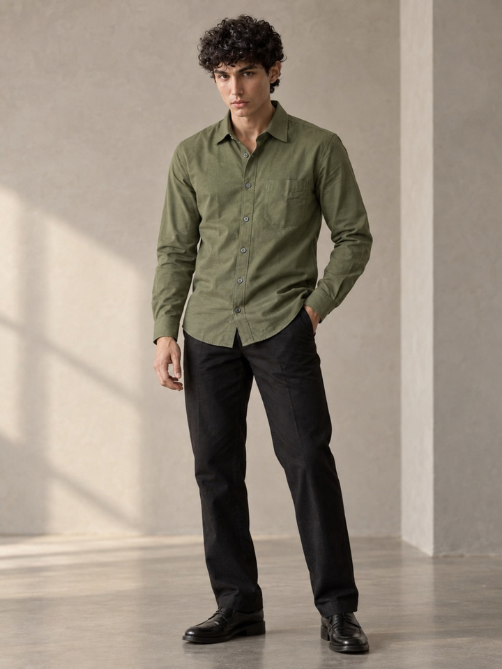 Olive Green Cotton Linen Shirt