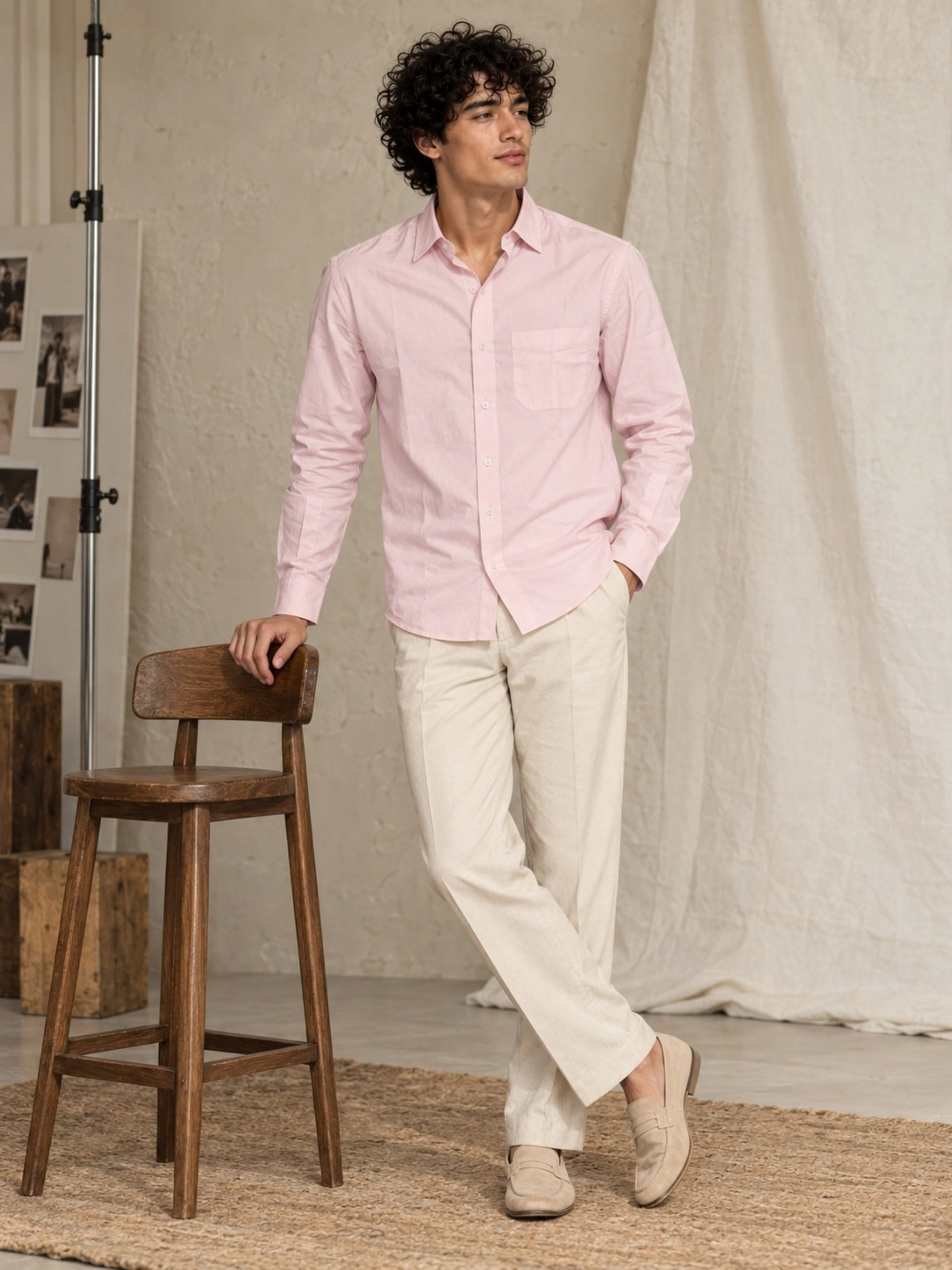 Soft Pink Cotton Linen Shirt