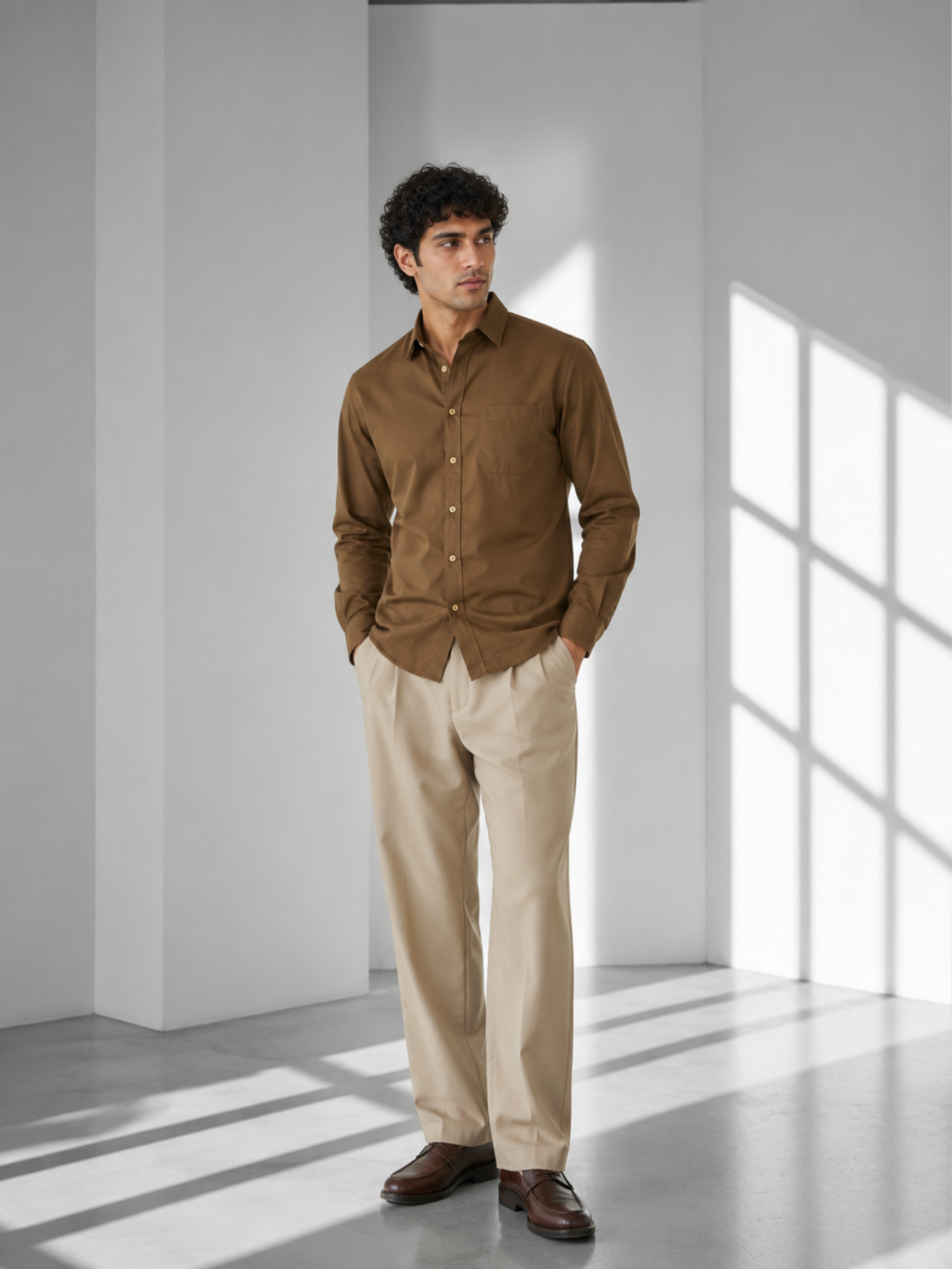 Men's Brown Poplin Cotton Shirt – Premium Smart Casual Wear