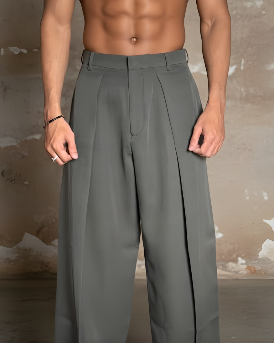 Korean-Style Loose Fit Pleated Grey Colour Pant