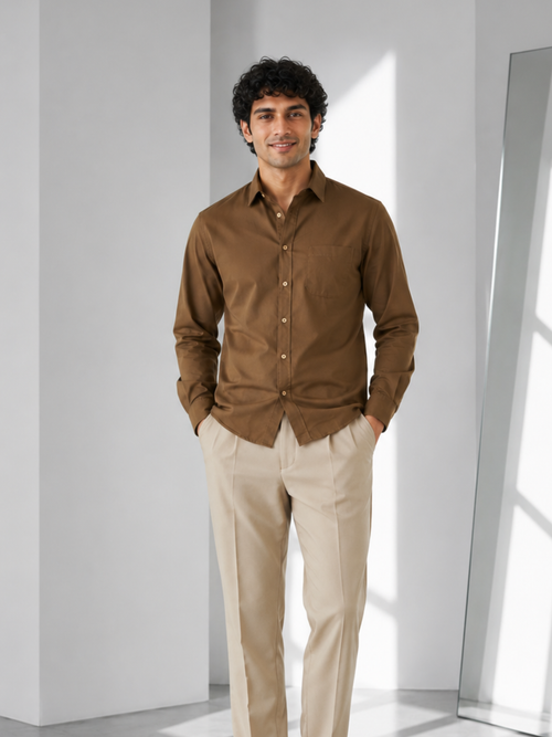 Men's Brown Poplin Cotton Shirt – Premium Smart Casual Wear
