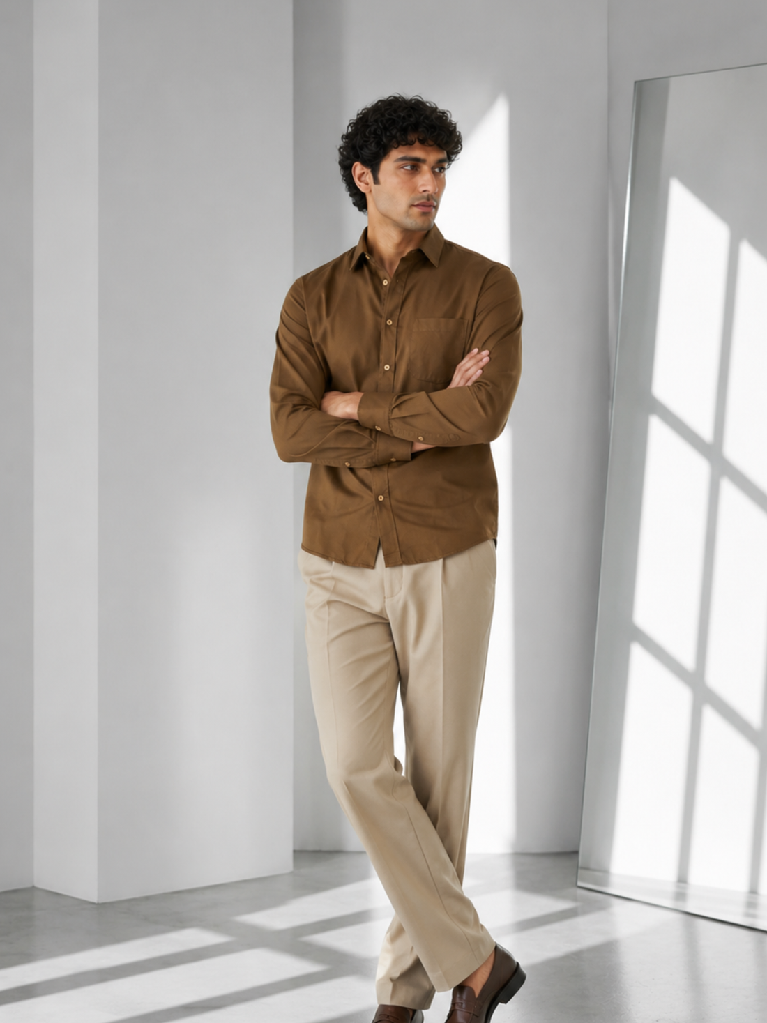 Men's Brown Poplin Cotton Shirt – Premium Smart Casual Wear