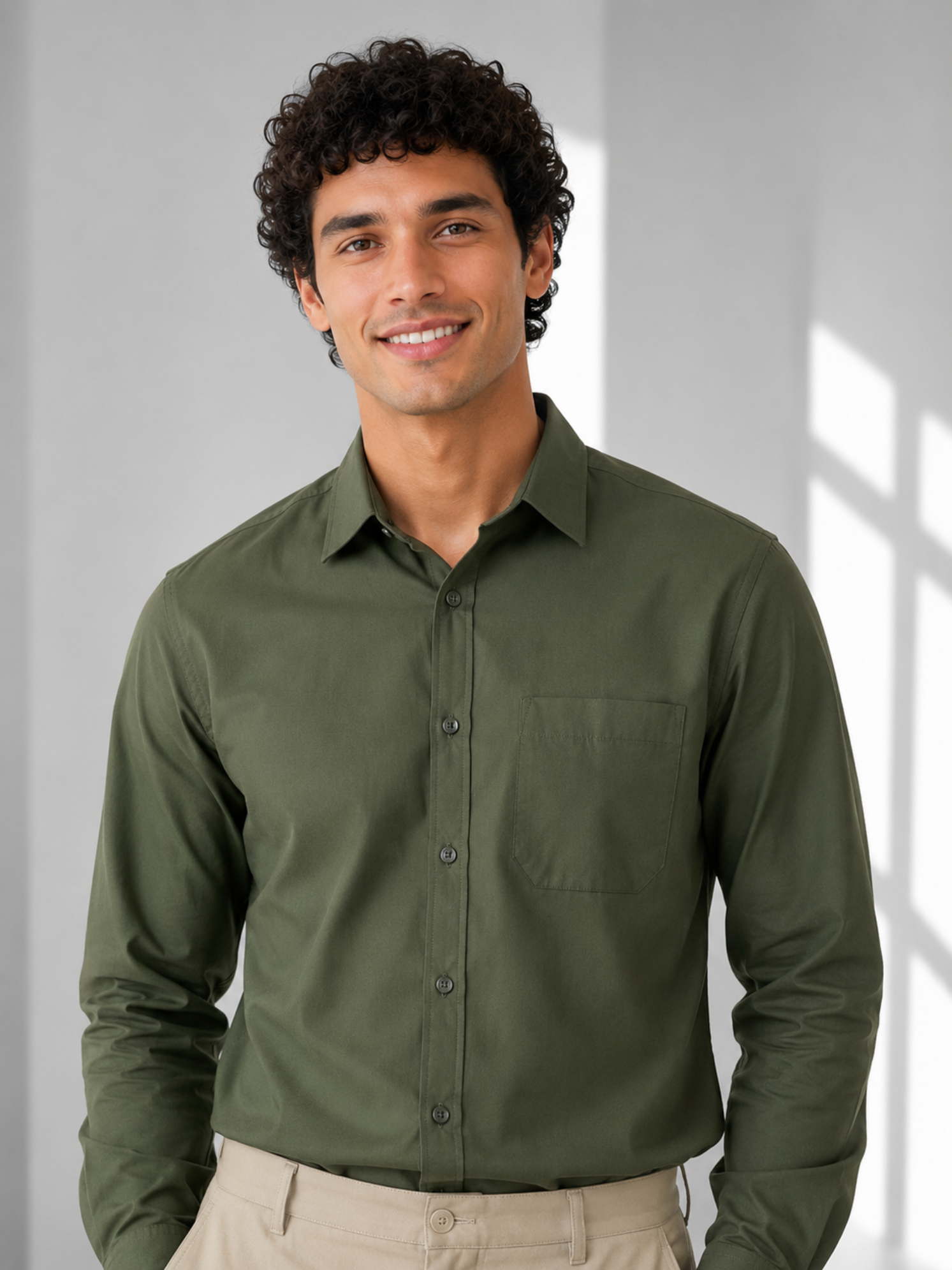 Men's Olive Green Poplin Cotton Shirt – Premium Smart Casual Wear