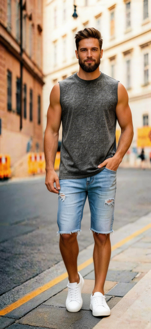 Grey Acid Wash Oversized Tank Top
