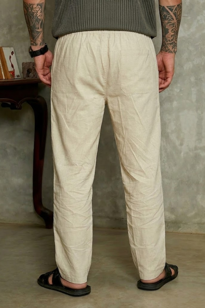 Beige Linen Cotton Relaxed Fit Pants – Summer Essential