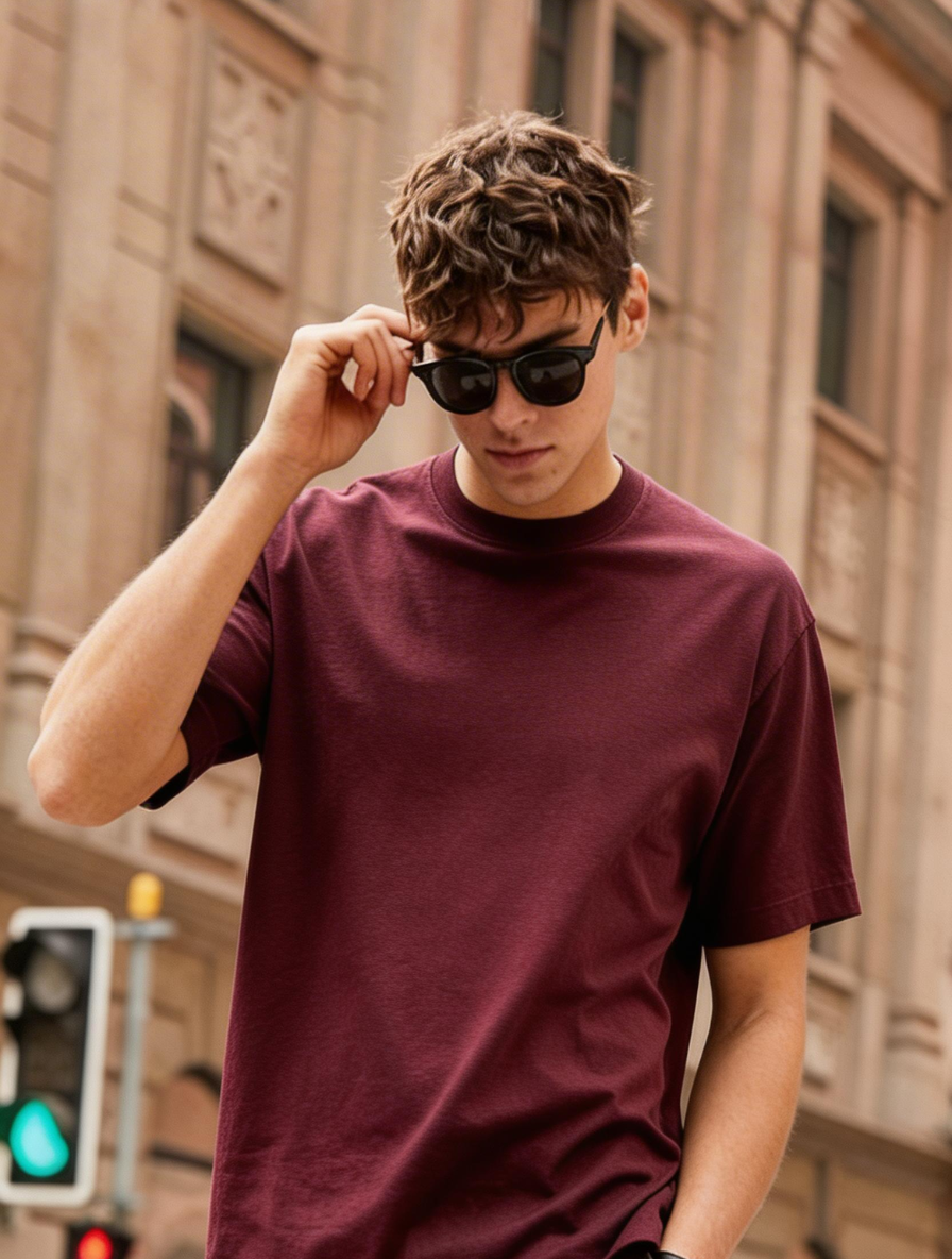 Burgundy Acid Wash Crew Neck