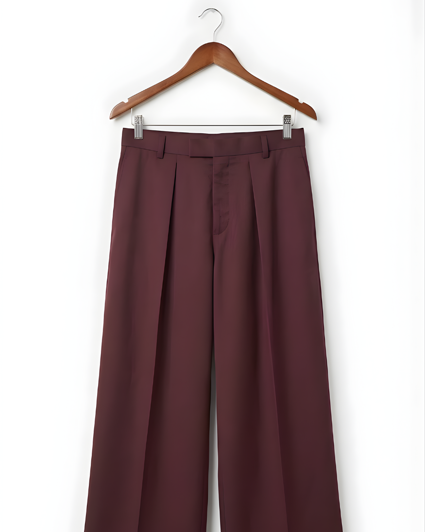 Korean-Style Loose Fit Pleated Wine Colour Pant