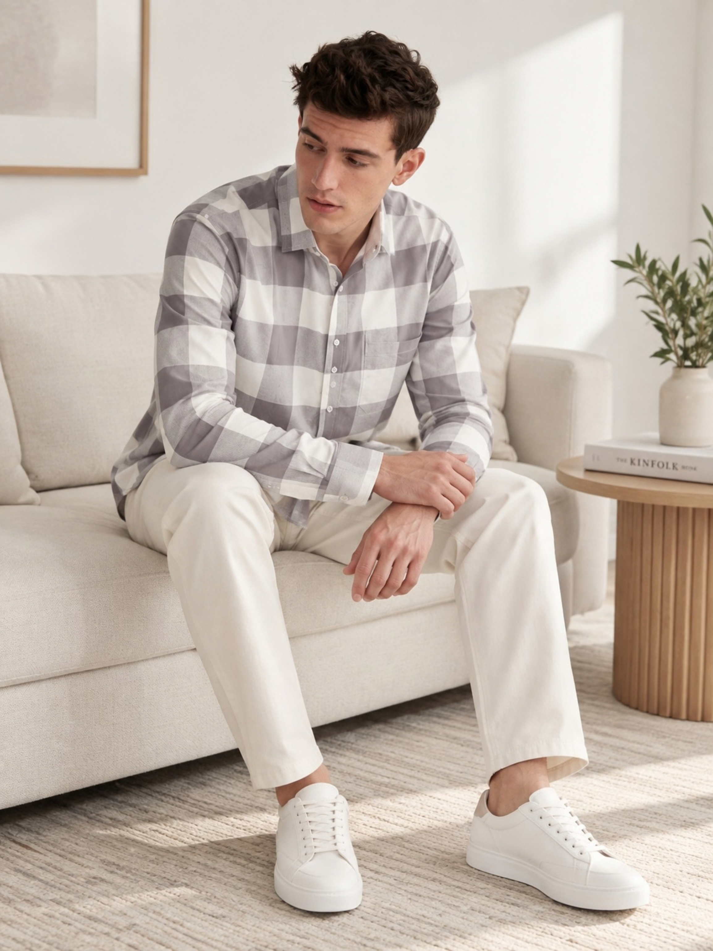 Grey & Lavender Checked Rayon Shirt