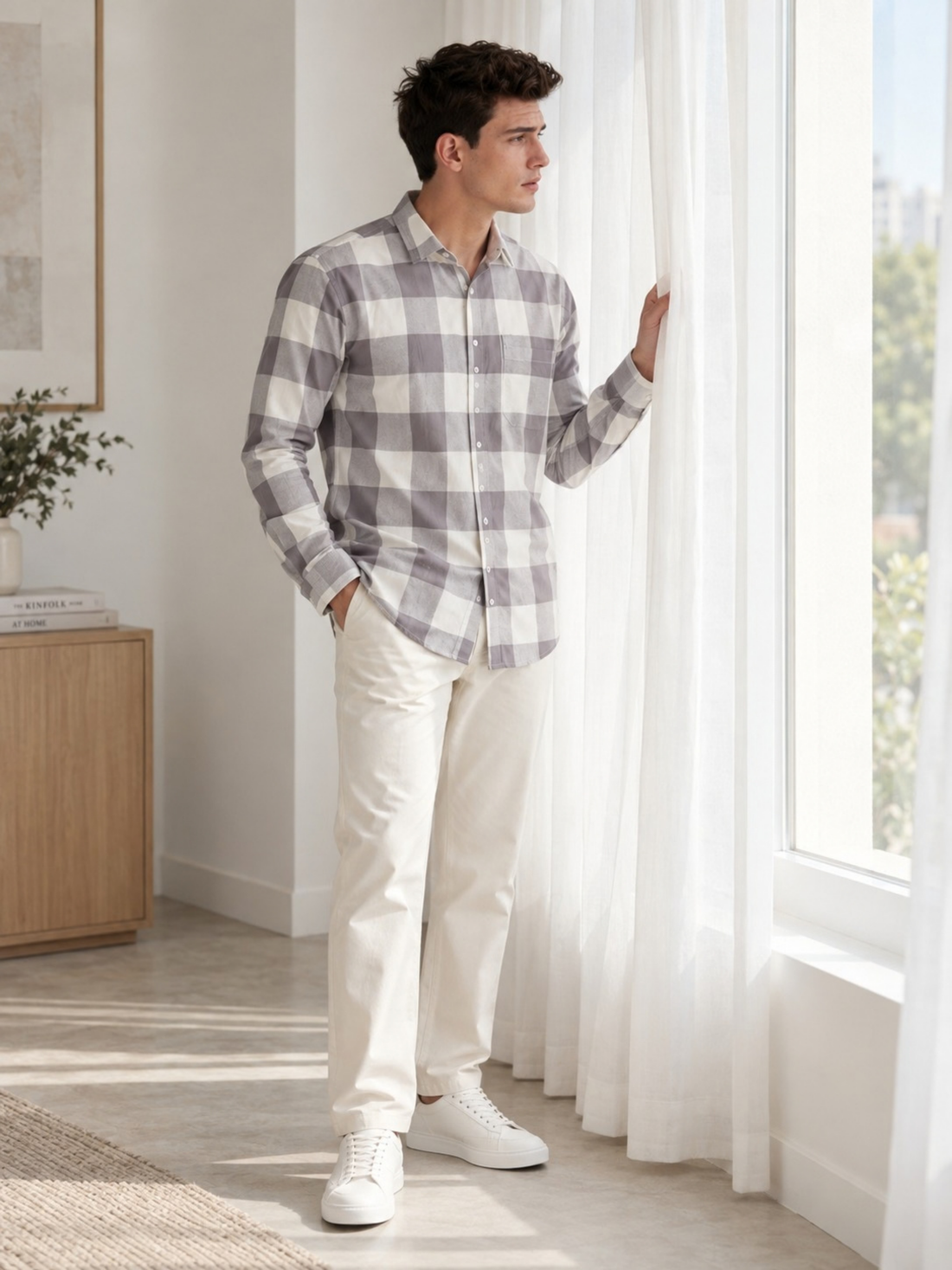 Grey & Lavender Checked Rayon Shirt