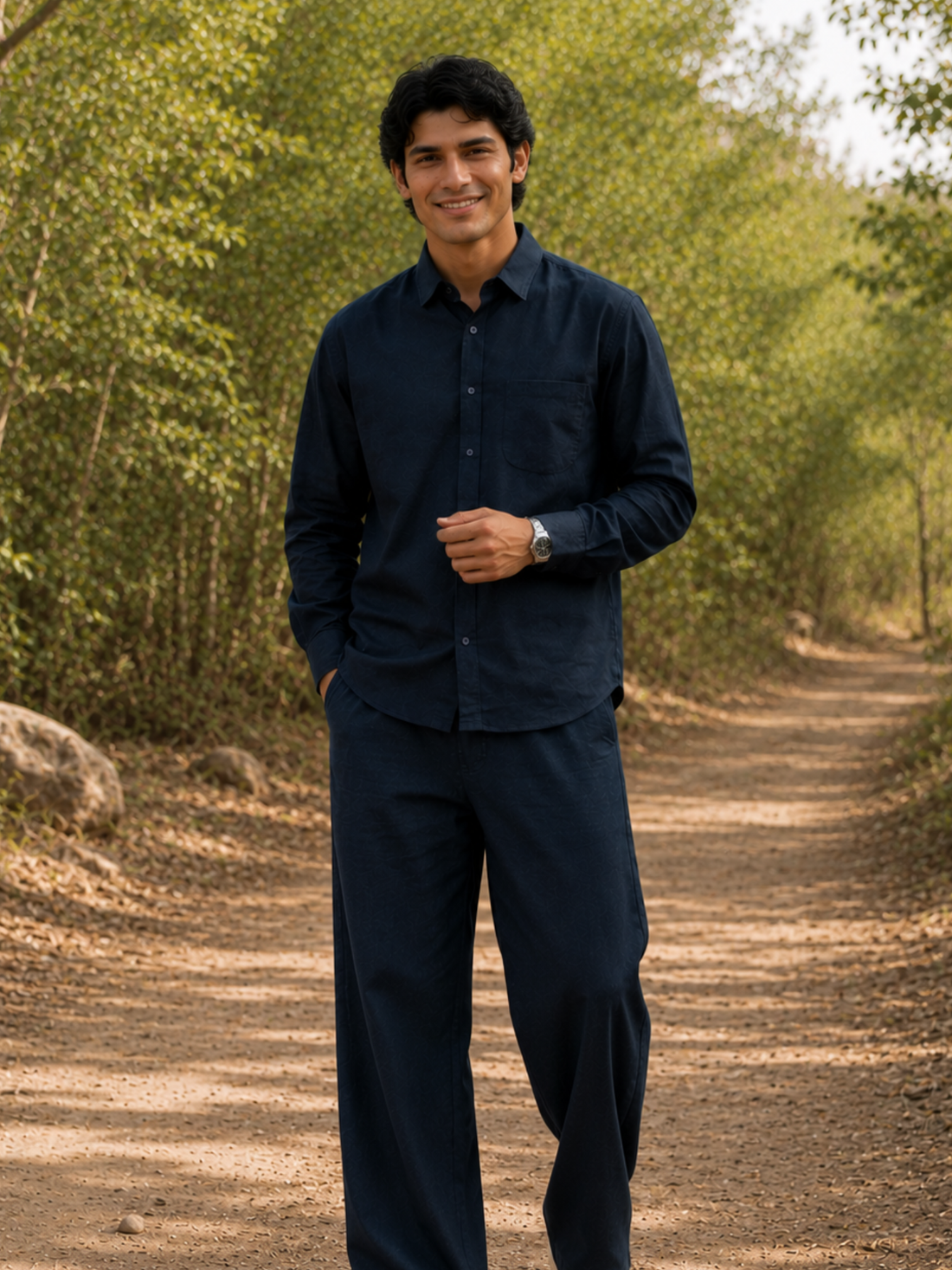 Men's Navy Linen Blend Co-ord Set – Premium Smart Casual Wear