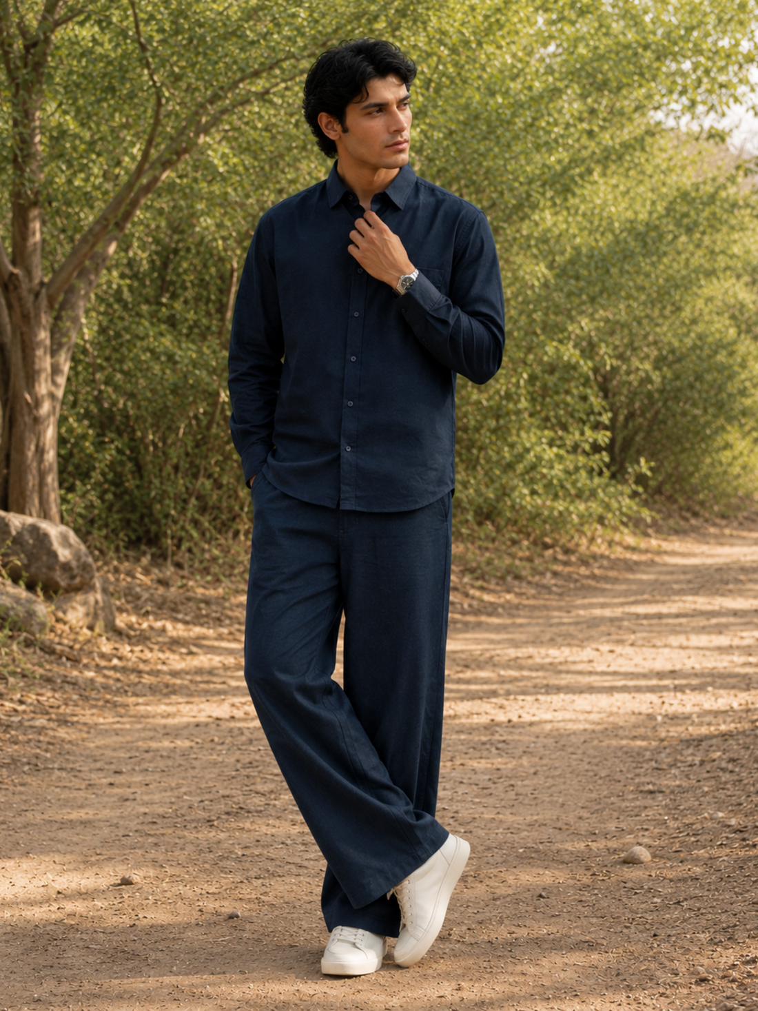 Men's Navy Linen Blend Co-ord Set – Premium Smart Casual Wear