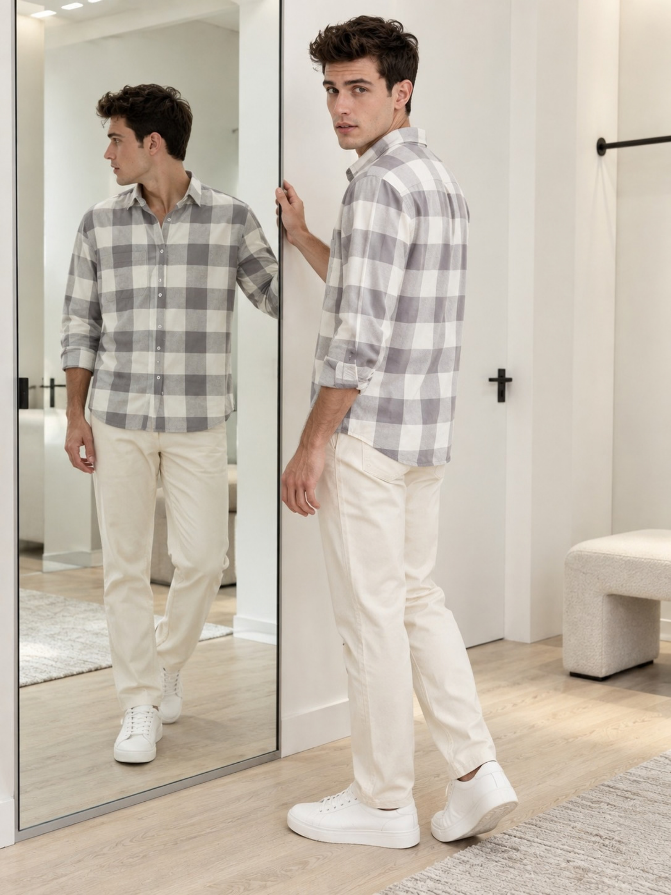 Grey & Lavender Checked Rayon Shirt