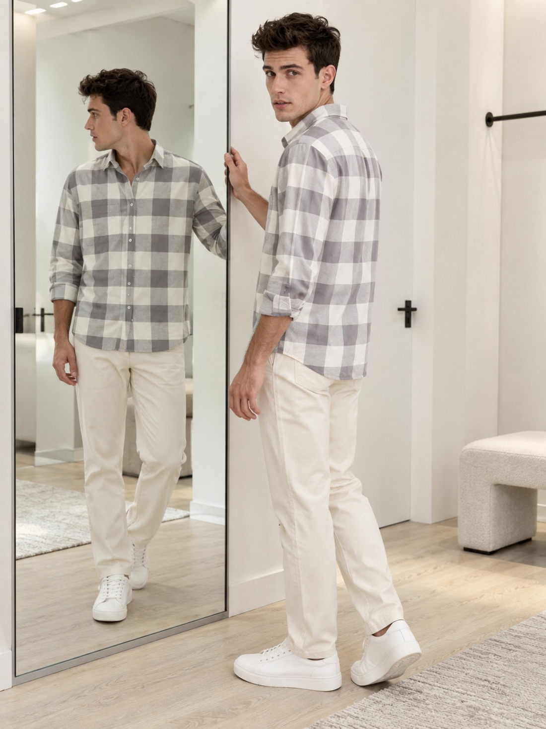 Grey & Lavender Checked Rayon Shirt