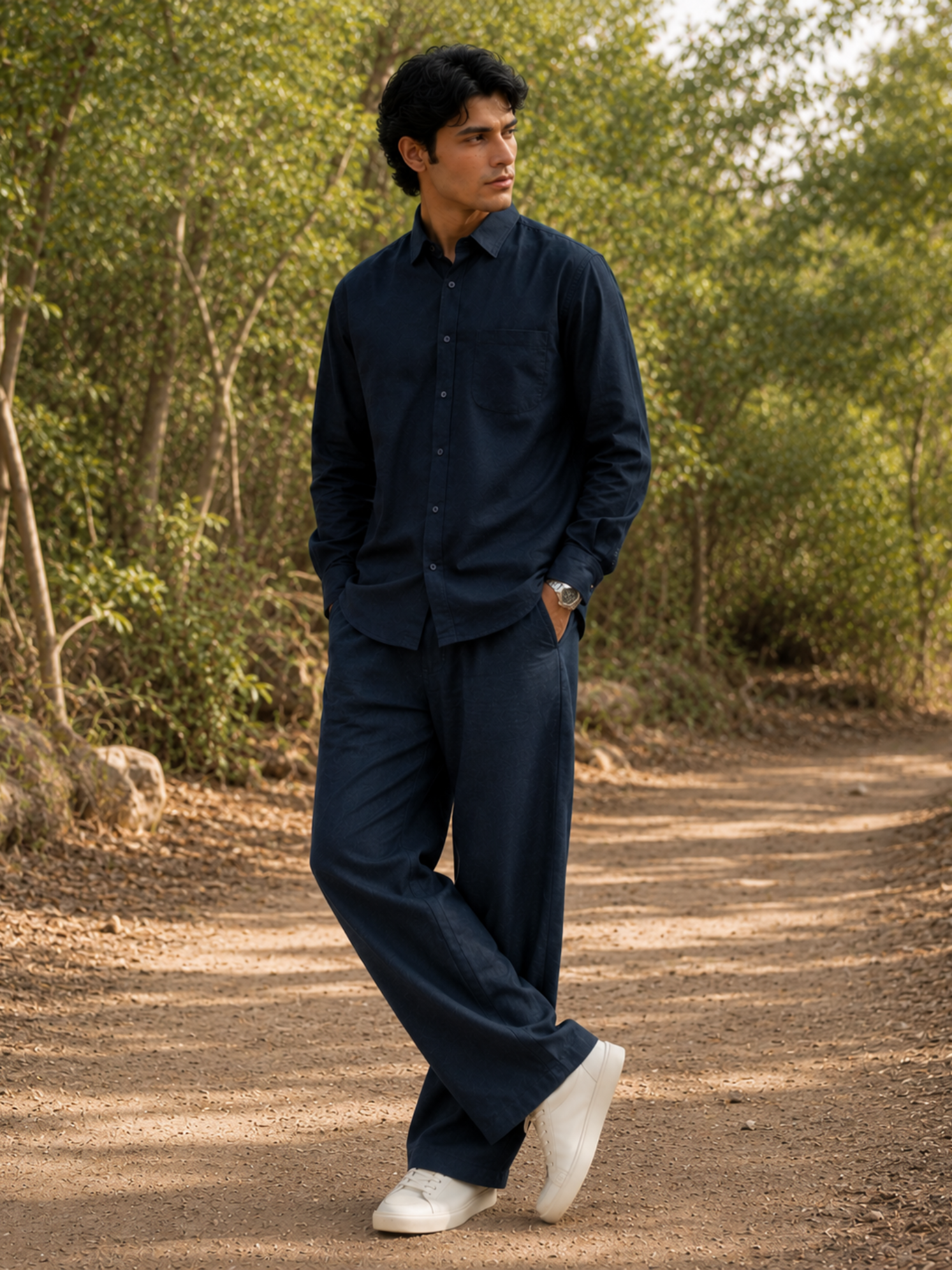 Men's Navy Linen Blend Co-ord Set – Premium Smart Casual Wear