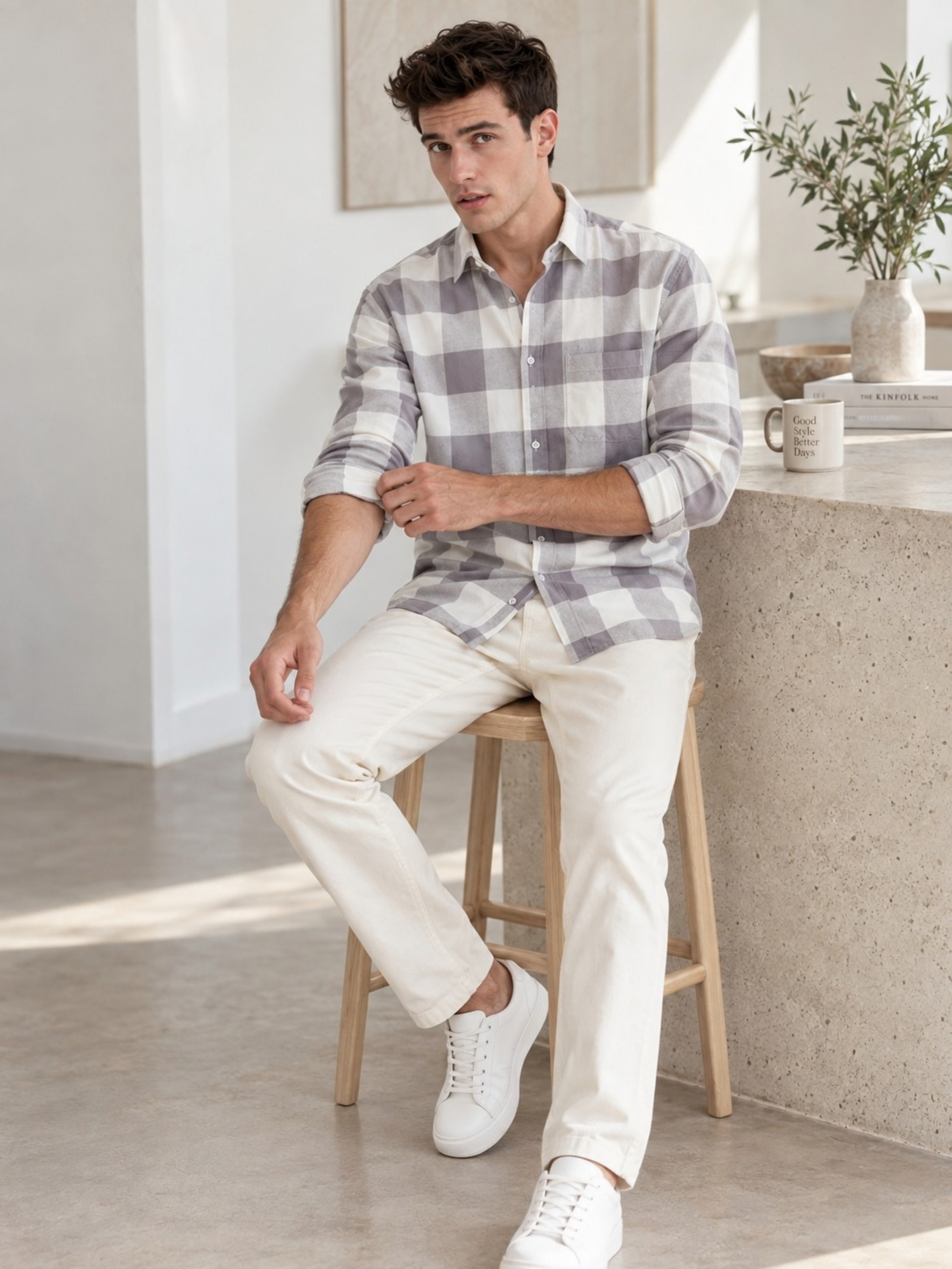 Grey & Lavender Checked Rayon Shirt
