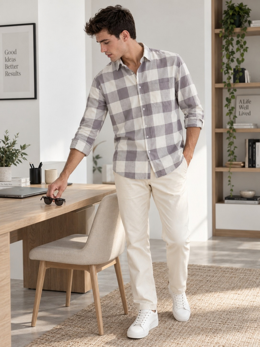 Grey & Lavender Checked Rayon Shirt