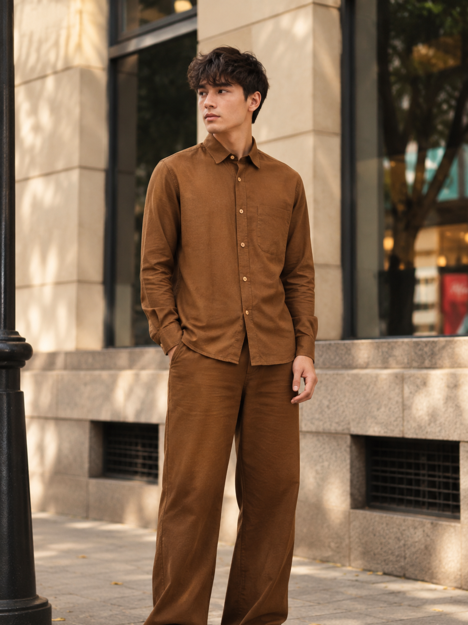 Men's Brown Poplin Cotton Co-ord Set – Premium Smart Casual Wear