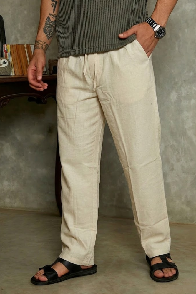 Beige Linen Cotton Relaxed Fit Pants – Summer Essential
