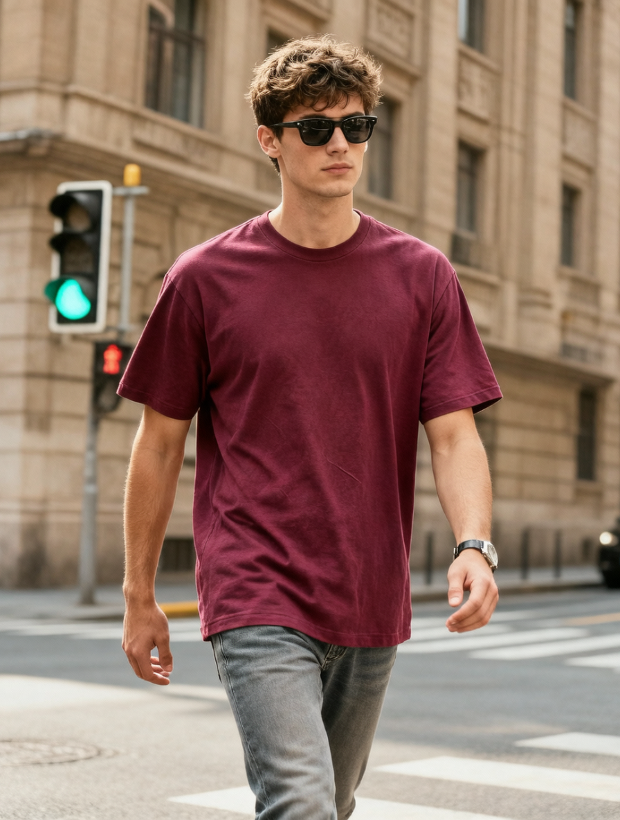 Burgundy Acid Wash Crew Neck