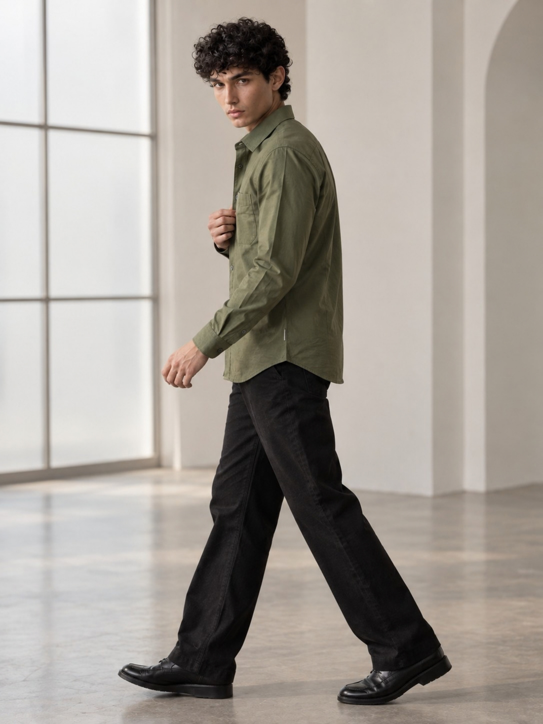 Olive Green Cotton Linen Shirt