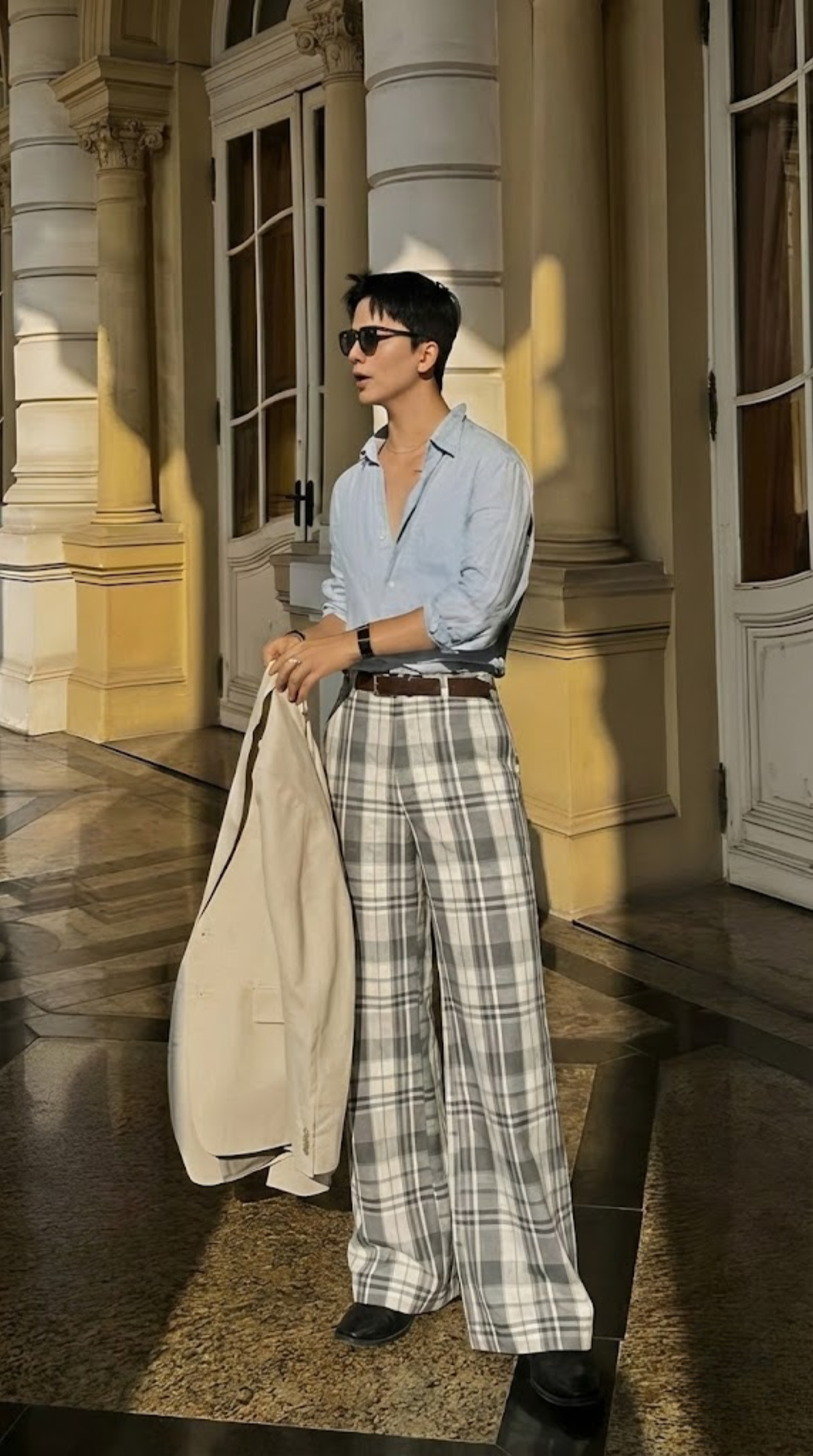 Grey Check Bootcut Pant