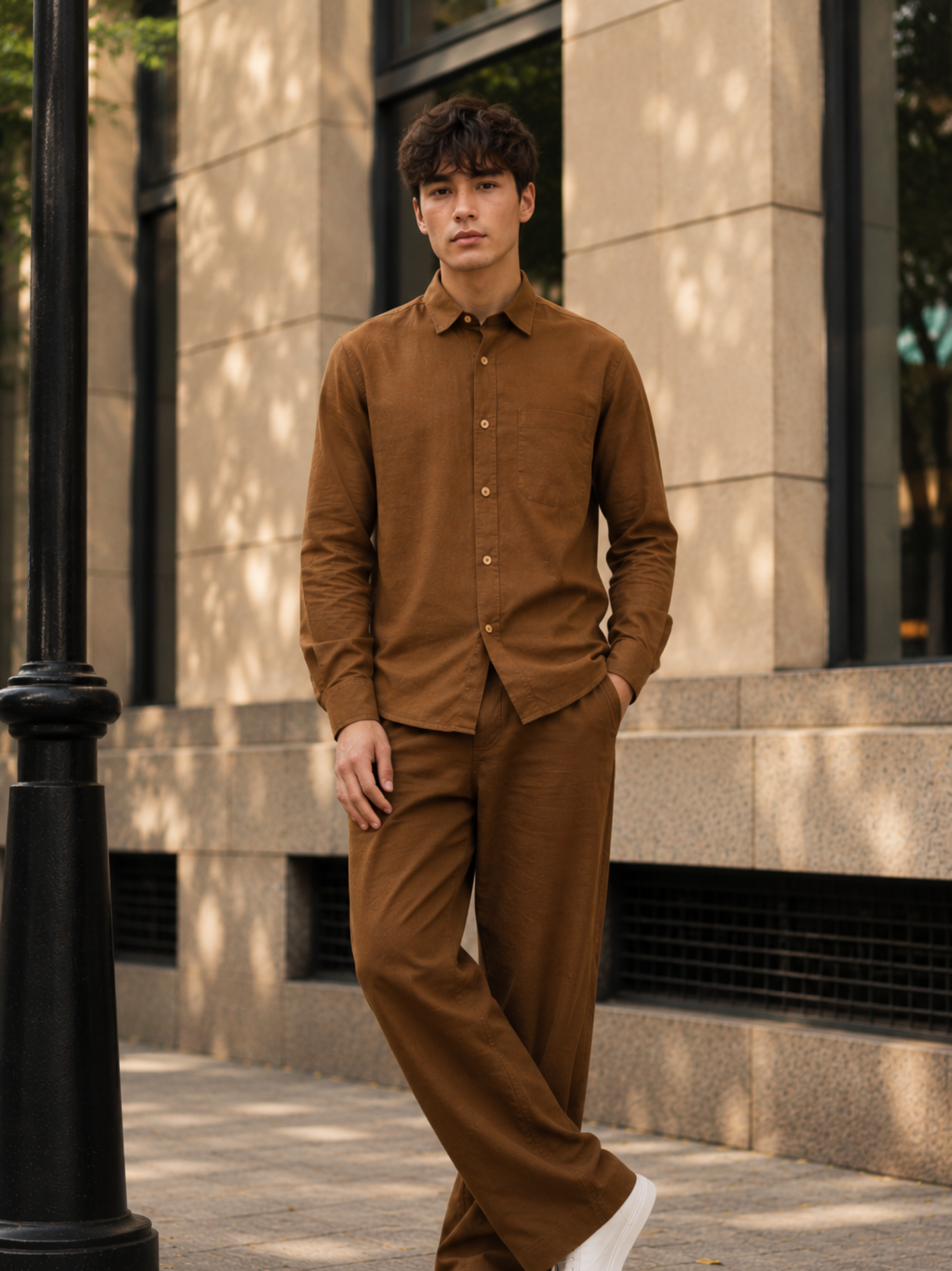 Men's Brown Poplin Cotton Co-ord Set – Premium Smart Casual Wear