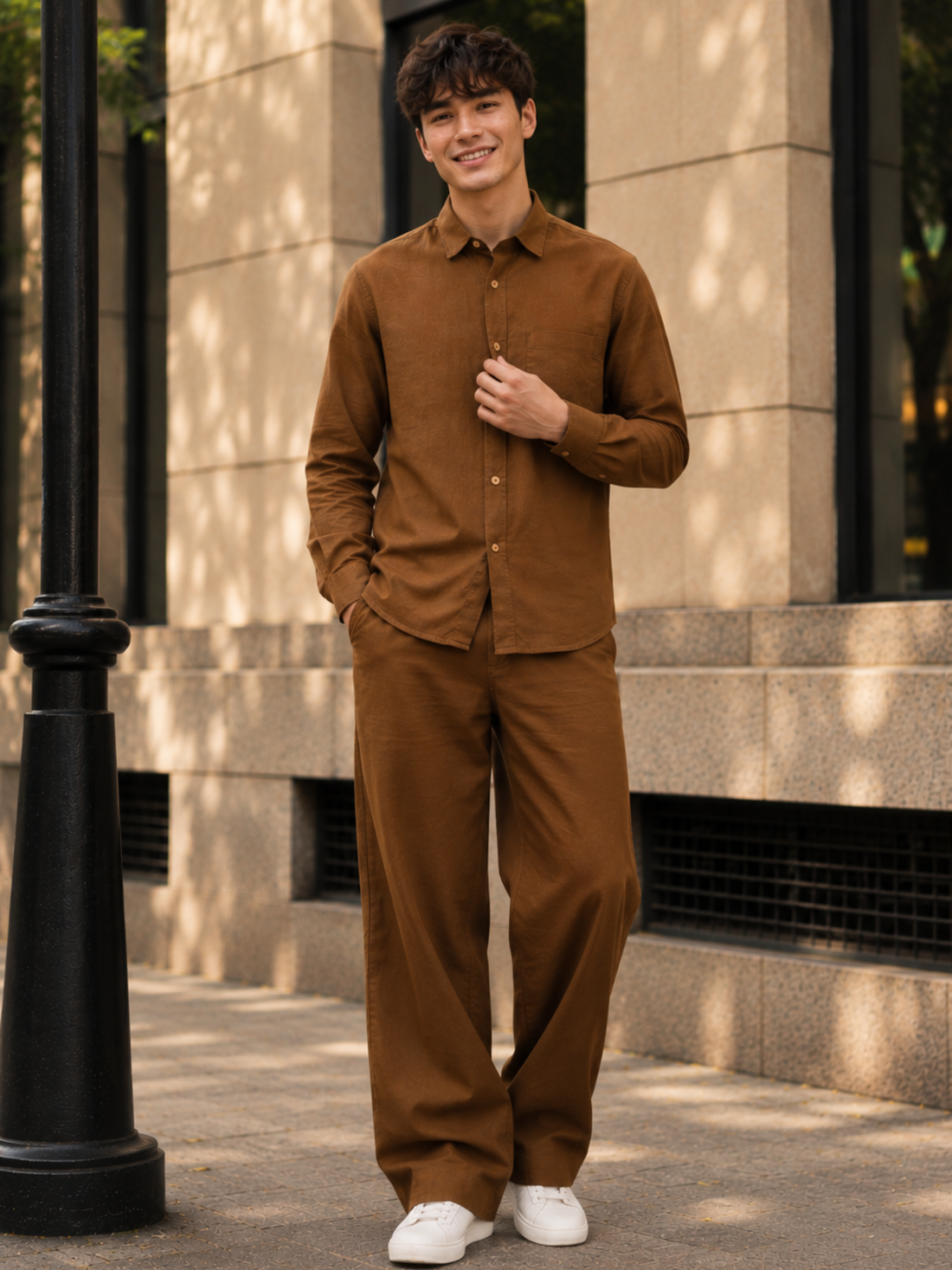 Men's Brown Poplin Cotton Co-ord Set – Premium Smart Casual Wear