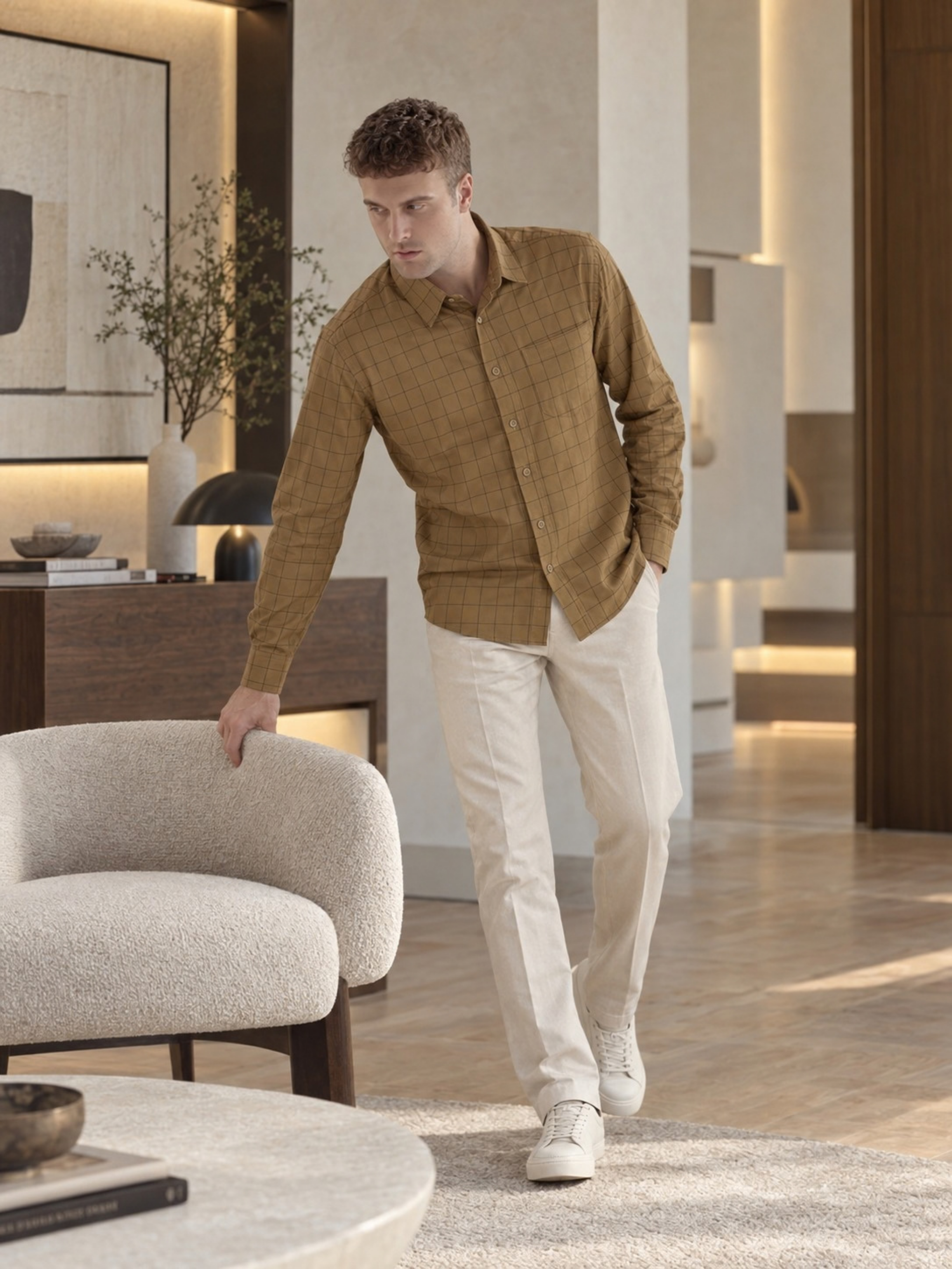 Mocha Brown Checked Pure Cotton Shirt