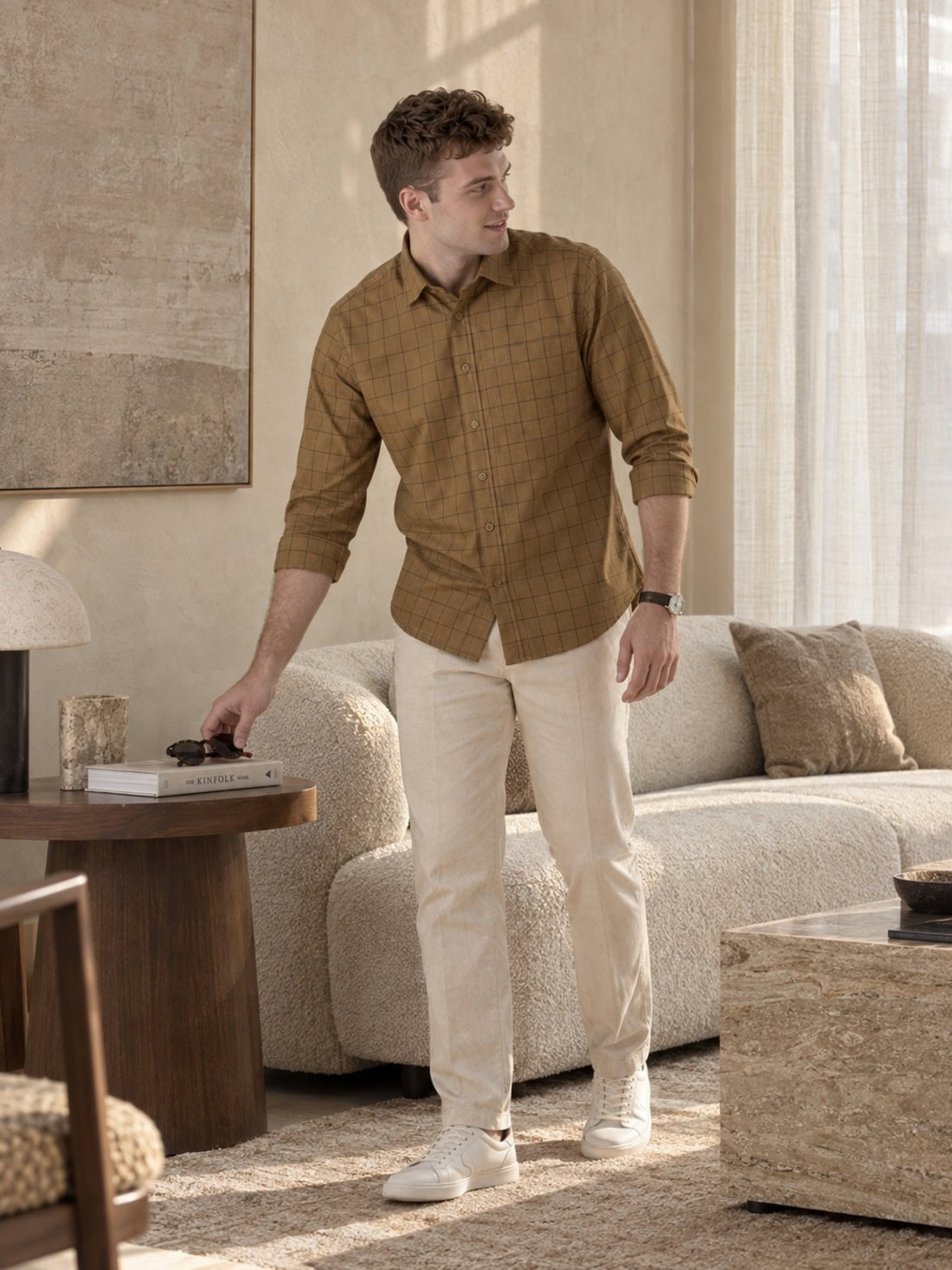 Mocha Brown Checked Pure Cotton Shirt