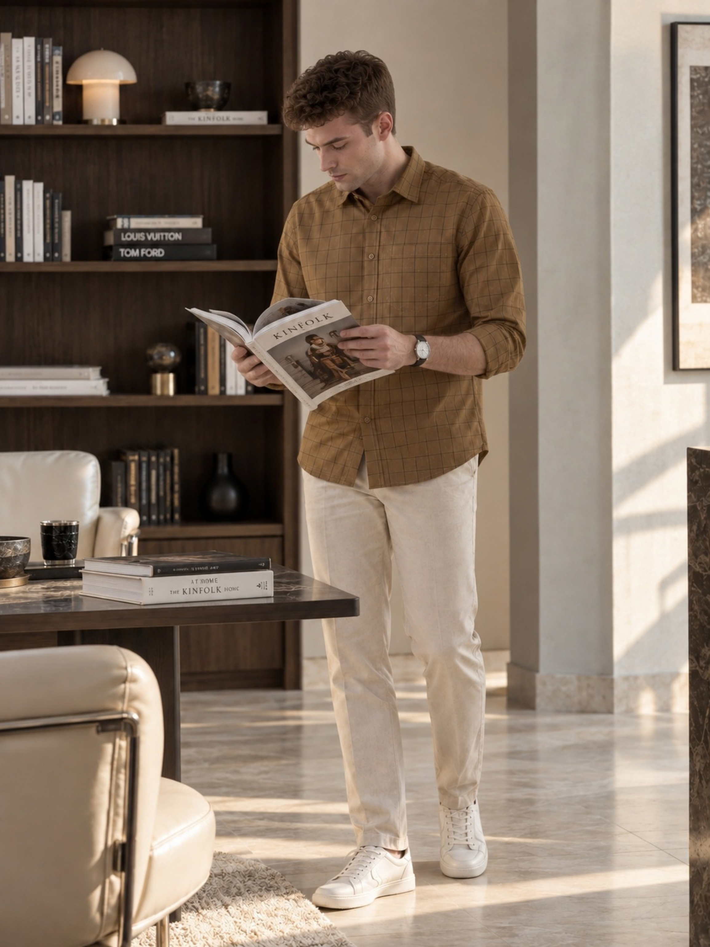 Mocha Brown Checked Pure Cotton Shirt