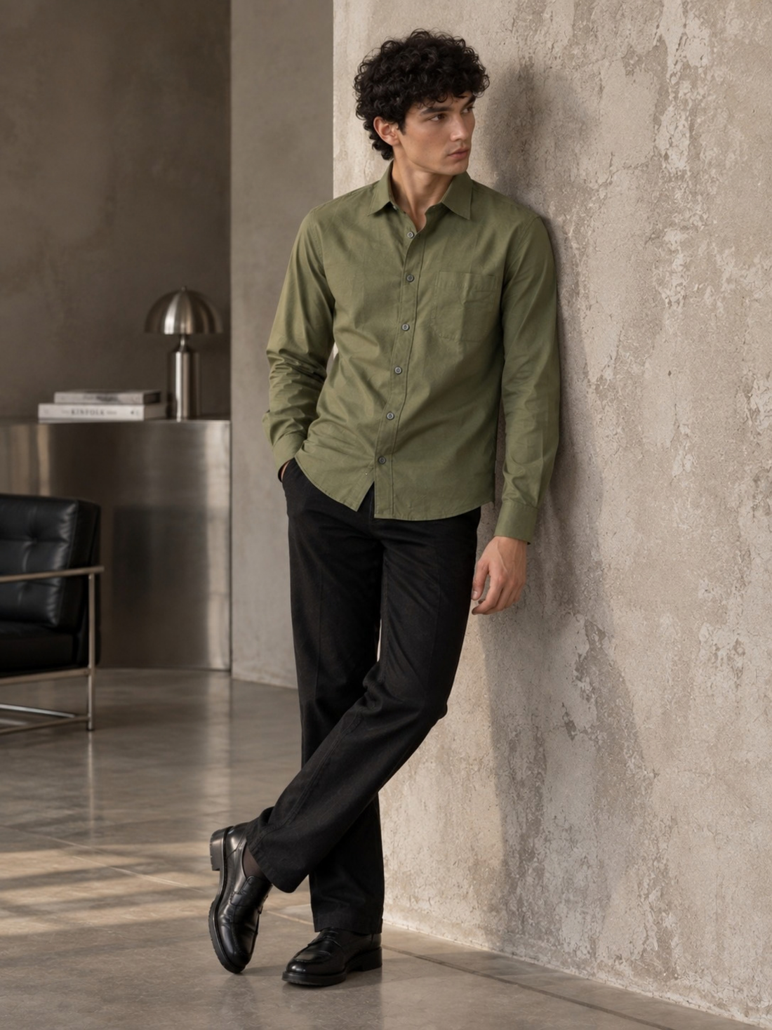 Olive Green Cotton Linen Shirt