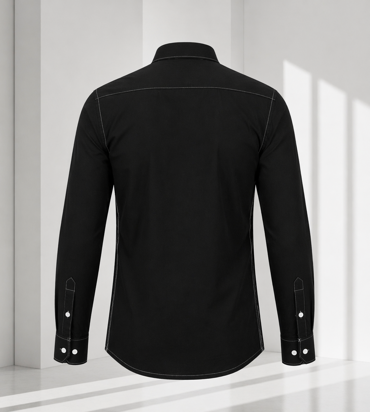 Men’s Black Cotton Lycra Mandarin Collar Shirt – Premium Stretch Fit Essential