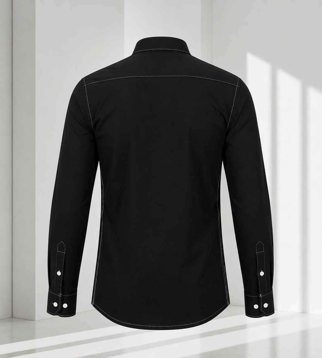 Men’s Black Cotton Lycra Mandarin Collar Shirt – Premium Stretch Fit Essential