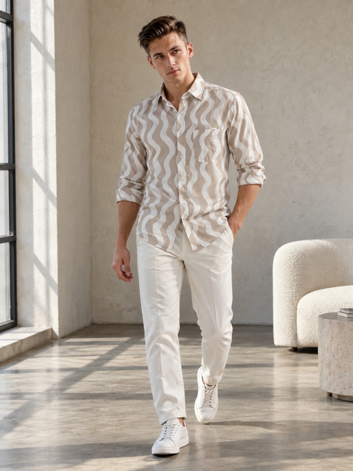 Ivory Wave Pattern Double Gauze Shirt