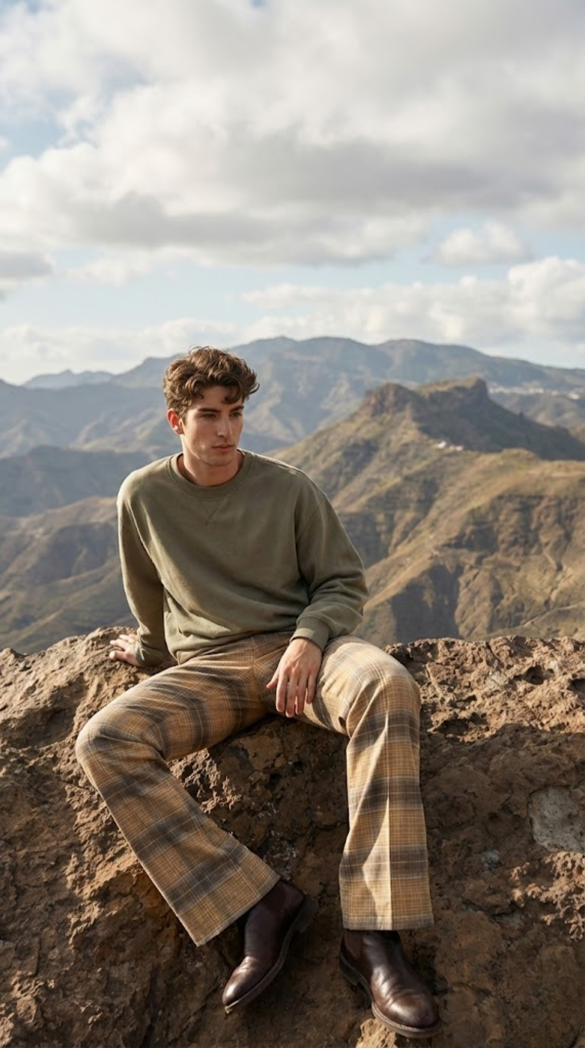 Brown Check Bootcut Pant