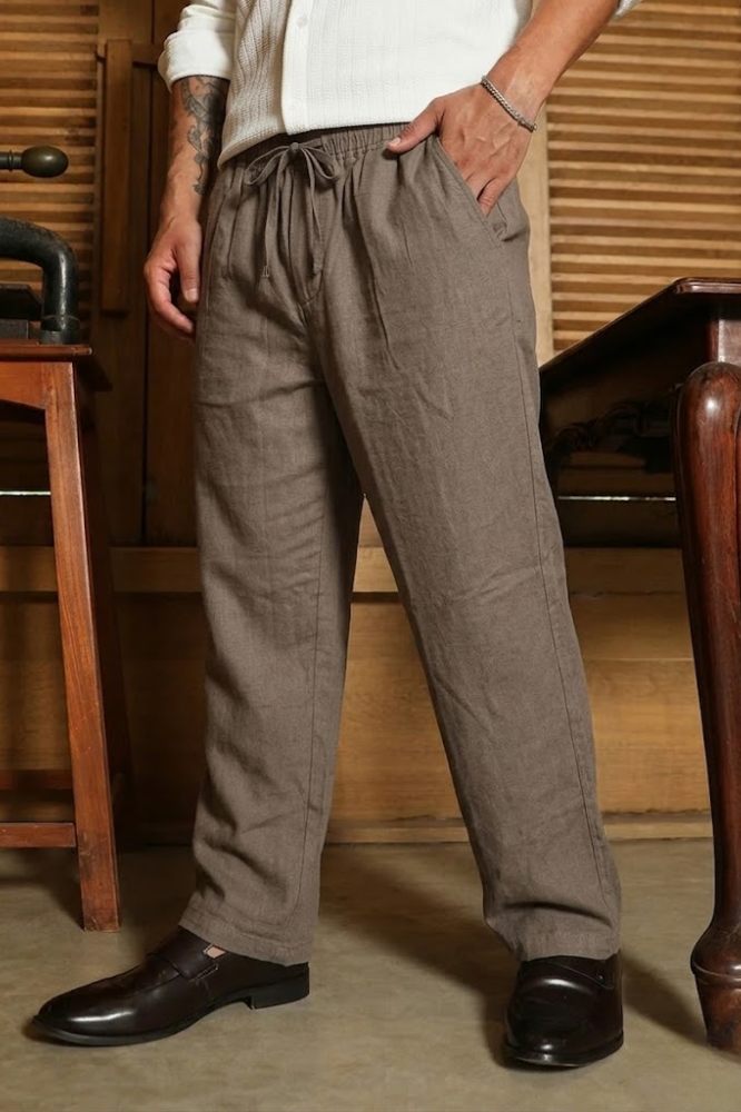 Taupe Linen Cotton Relaxed Fit Pants – Premium Summer Essential