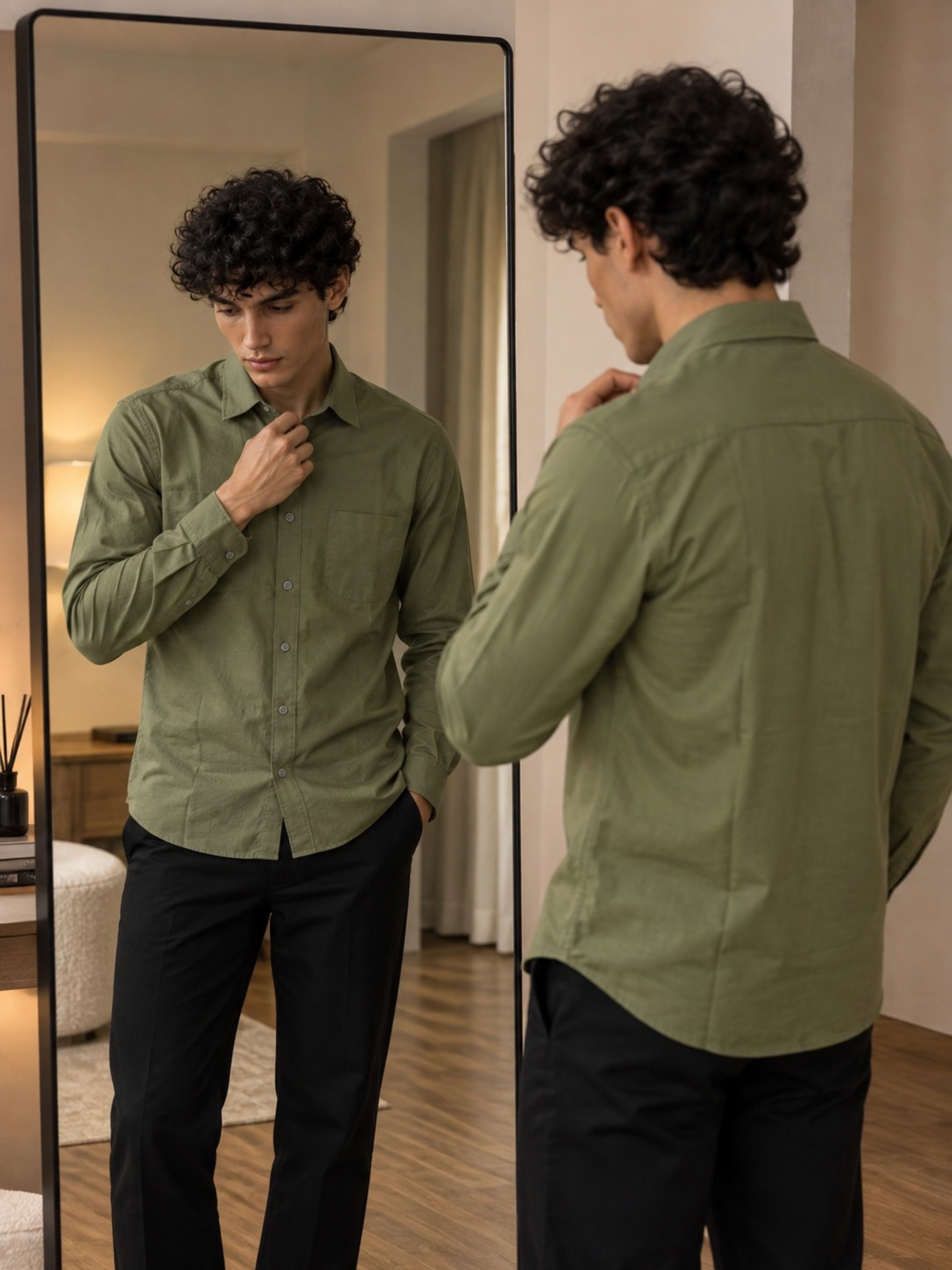 Olive Green Cotton Linen Shirt