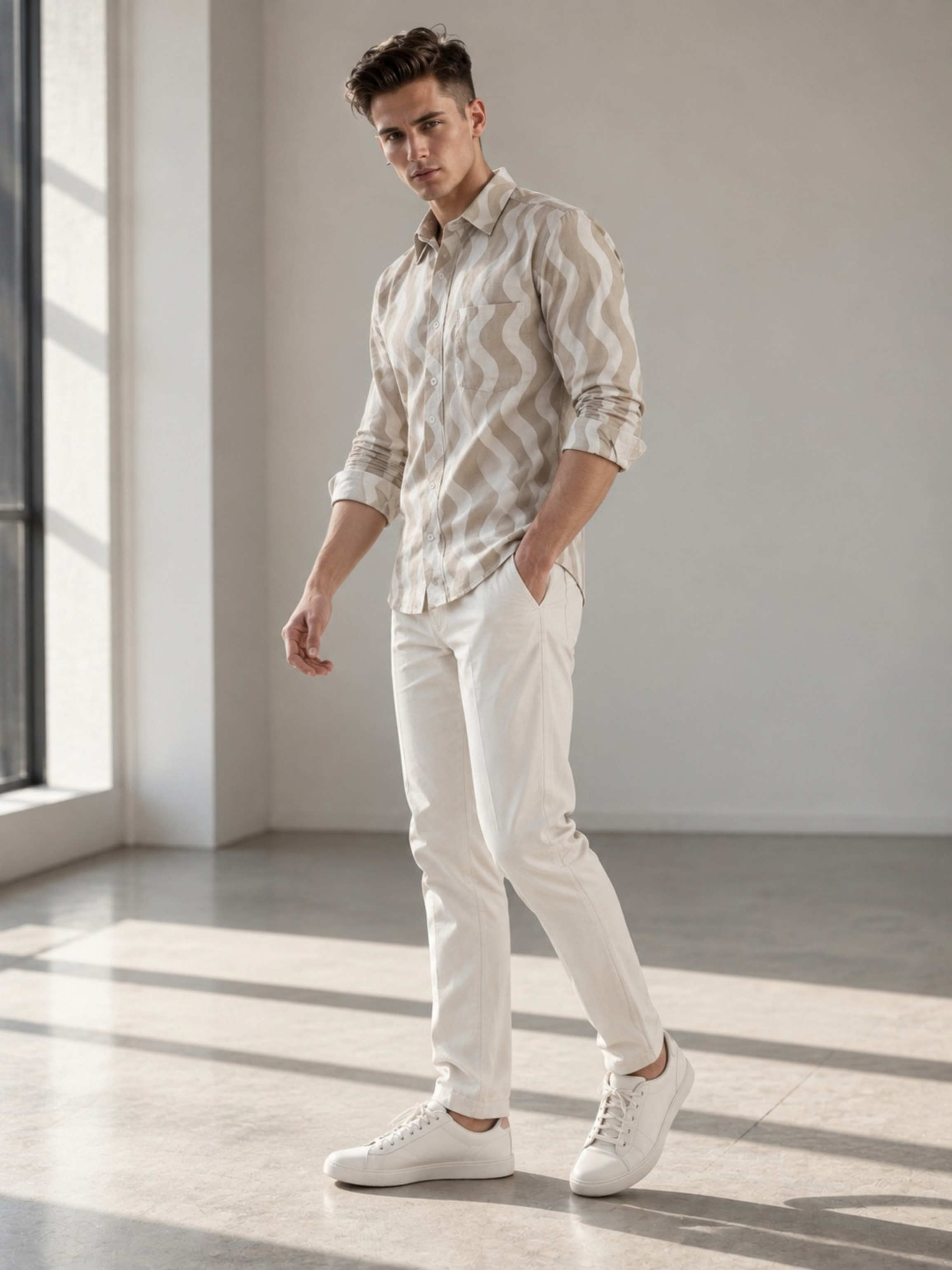 Ivory Wave Pattern Double Gauze Shirt