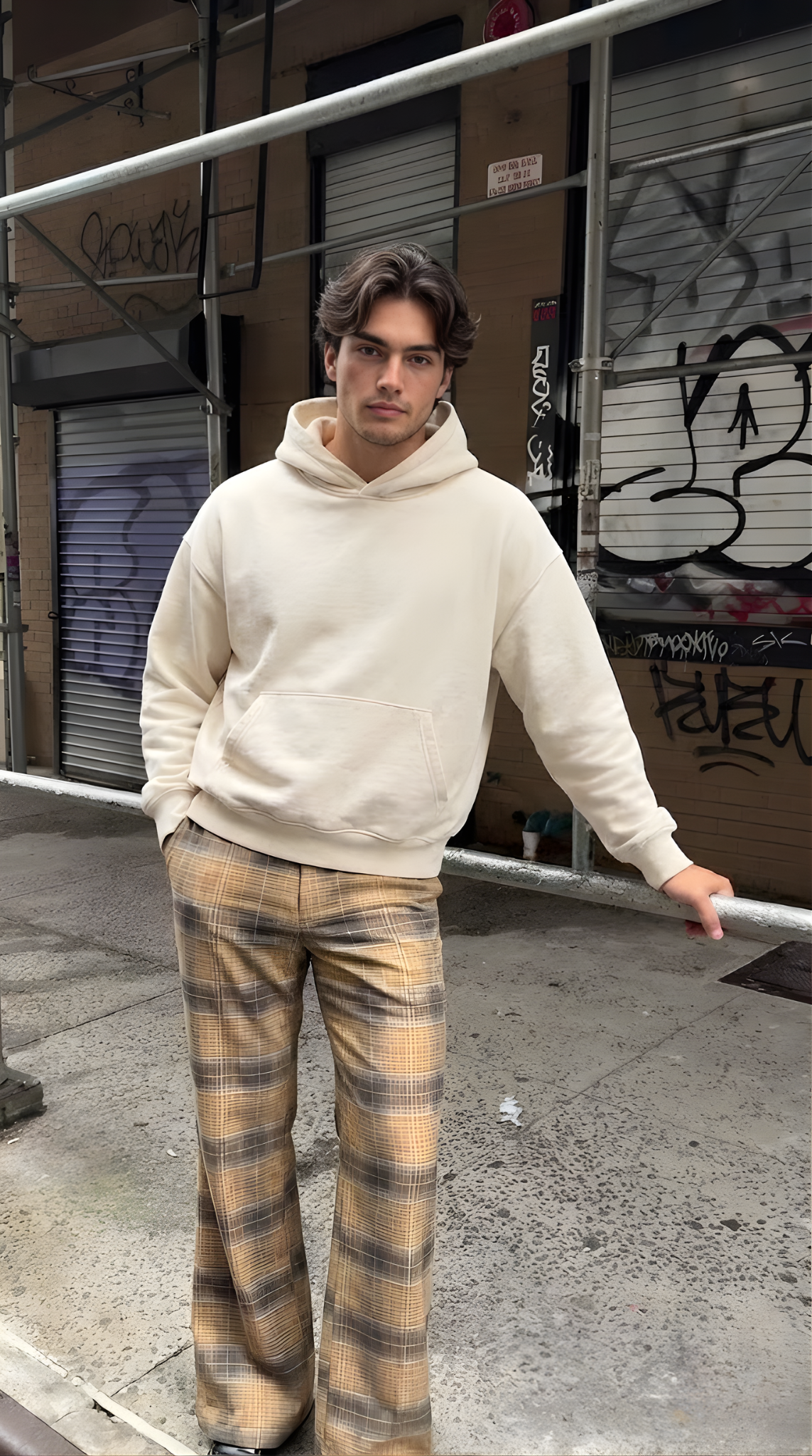 Brown Check Bootcut Pant