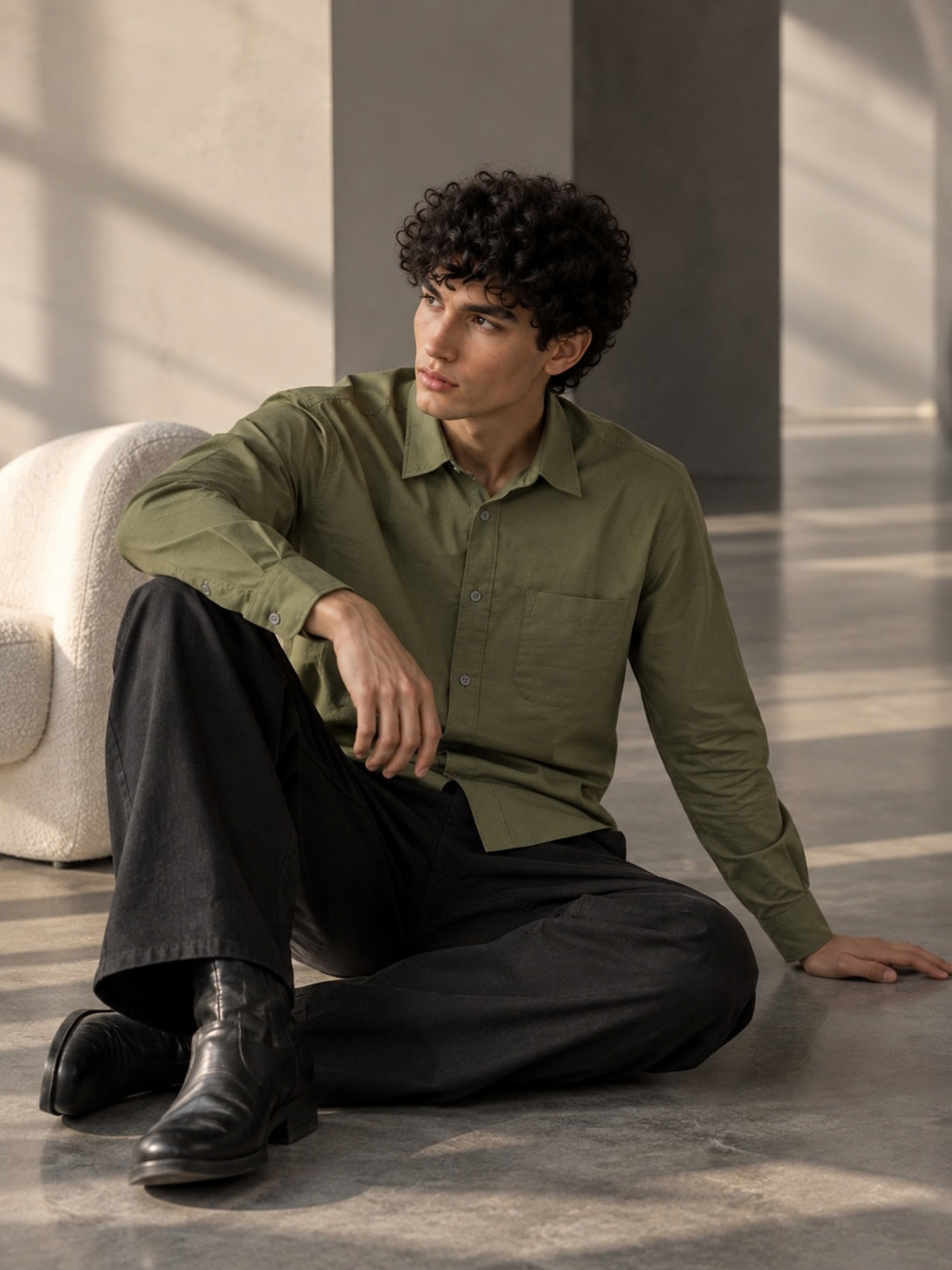 Olive Green Cotton Linen Shirt