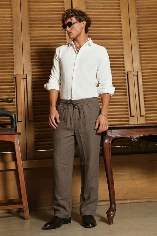 Taupe Linen Cotton Relaxed Fit Pants – Premium Summer Essential