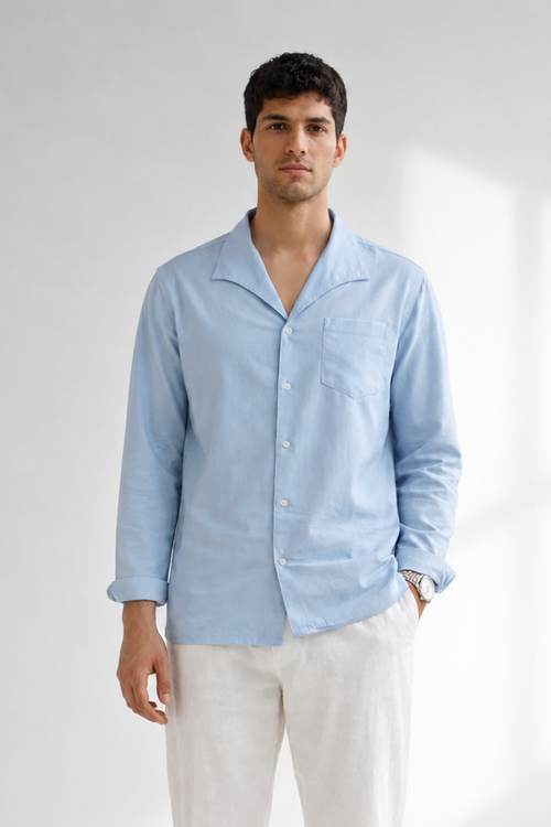 Men’s Ice Blue Linen Designer Shirt – Premium Summer Essential