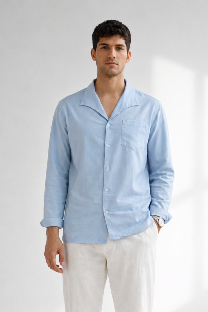 Men’s Ice Blue Linen Designer Shirt – Premium Summer Essential