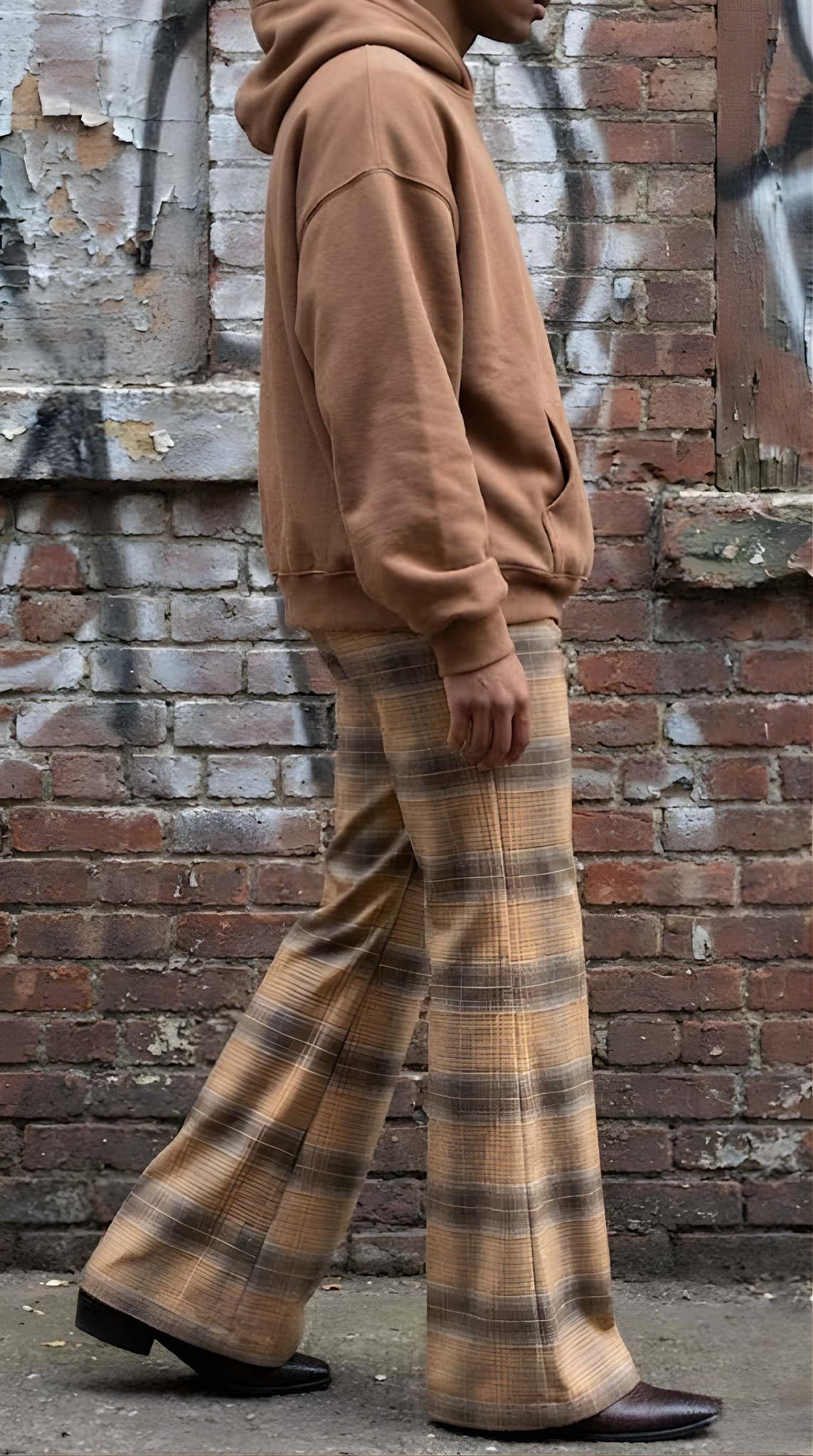 Brown Check Bootcut Pant
