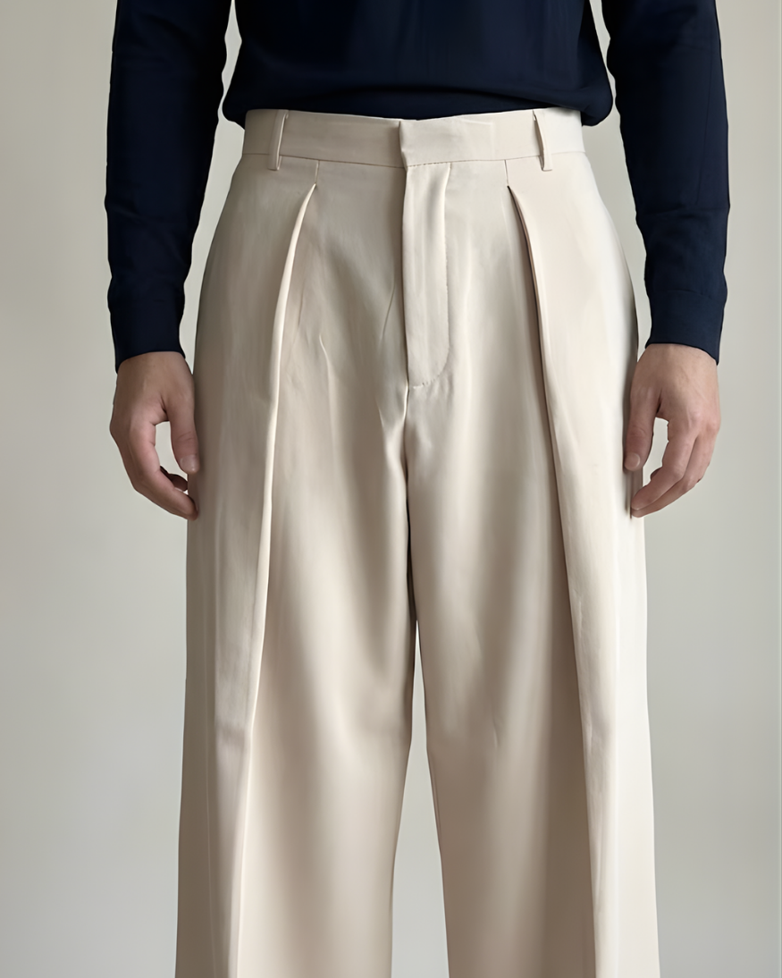 Korean-Style Loose Fit Pleated Beige Colour Pant