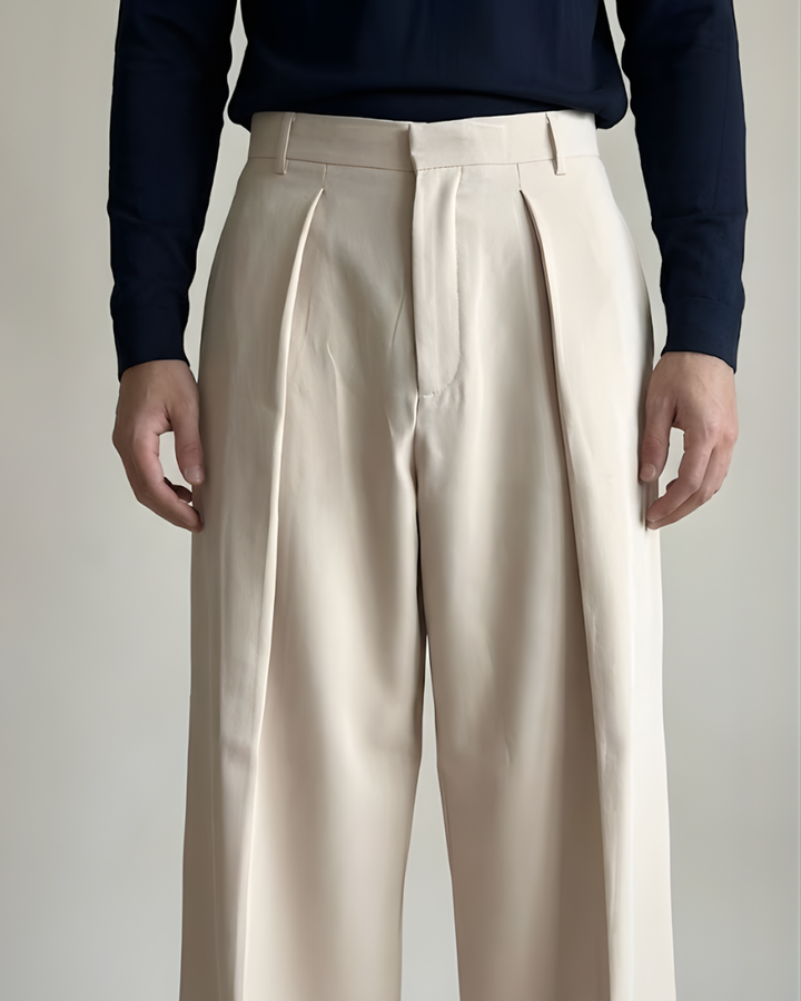 Korean-Style Loose Fit Pleated Beige Colour Pant for Men